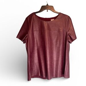 Chico’s Women’s Faux Leather Burgundy Top Blouse Size 1  Short Sleeve Causal
